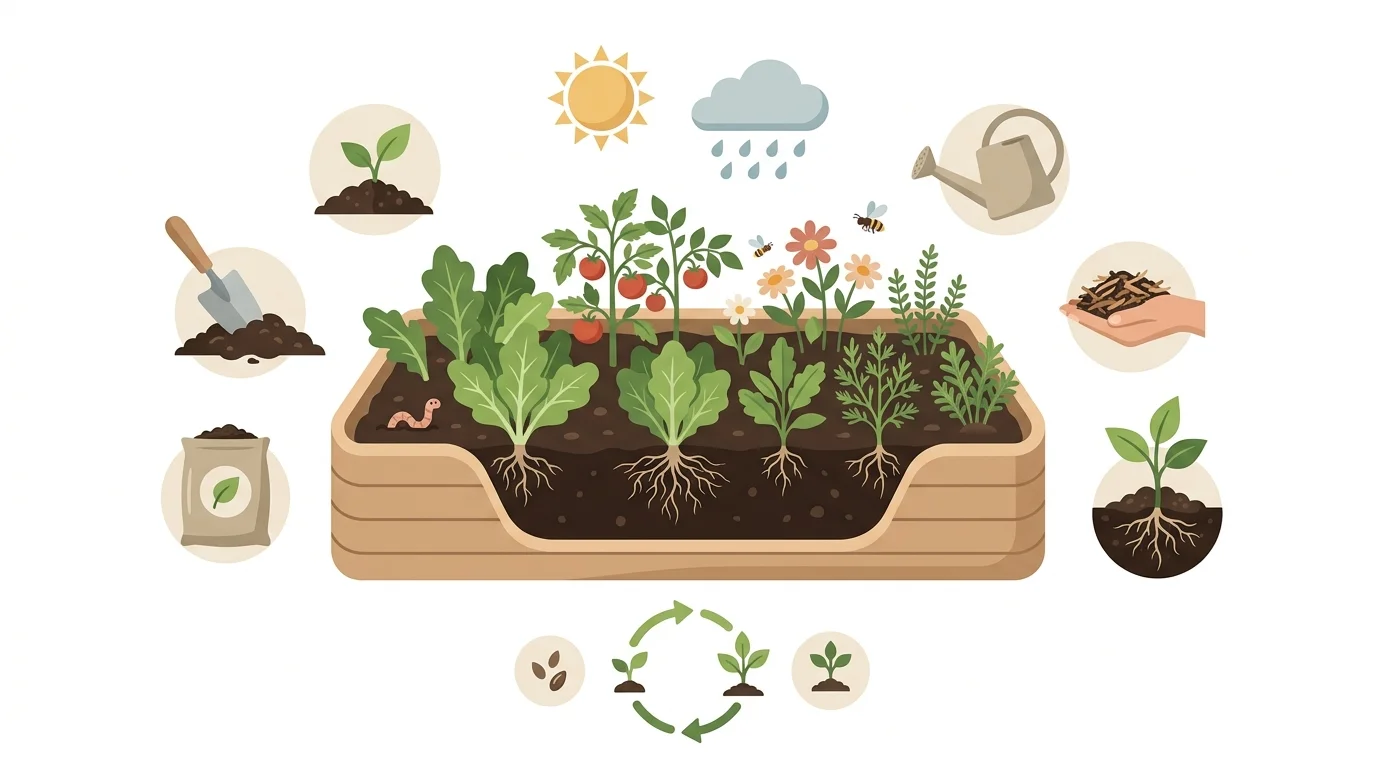 Healthy soil structure with plants growing